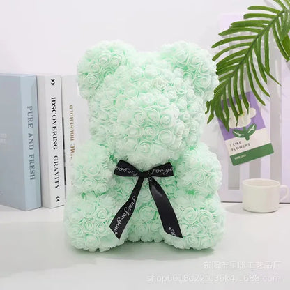 Urso rosa novos presentes do dia dos namorados 25cm flor ursos decorações florais artificiais presente do dia das mães para o festival da namorada e