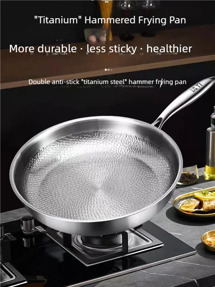German Titanium Steel Frying Pan Uncoated Non Stick Pan Fish Scale Hammer Pattern Household Steak Frying Pan Kitchen Cookware