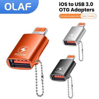 USB 3.0 to Lightning Adapter OTG For iPhone iPad Tablet U Disk Lighting Male to USB Female Converter PD 20W Fast Charging Otg