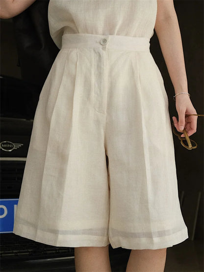 HanOrange 2024 Summer Lazy Linen Casual Knee Length Pants Women Loose Thin Anti-transparent A-line Profile Five Cents Trousers