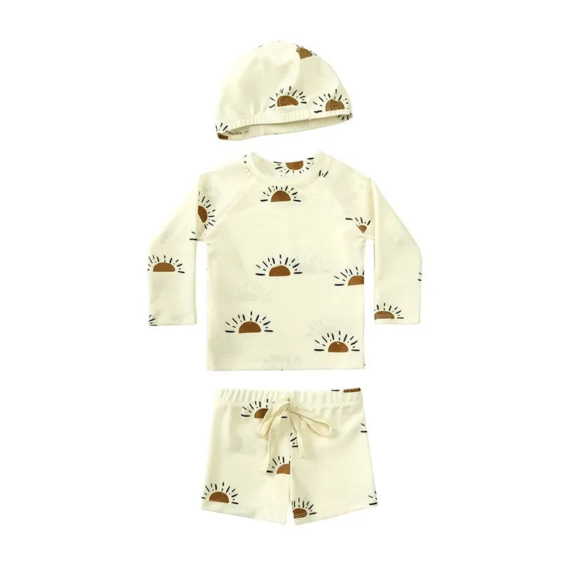 2025 Summer Baby Boys Swimsuit Long Sleeves One Piece Swimwear for Kids Toddler Cartoon UPF50+ Rash Guards Infant Bathing Sui