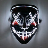 Artigos para Festa de Halloween 2026: Máscara LED Luminosa Estilo "Uma Noite de Crime" (Purge) com Luz Neon EL Sem Fio – Máscara de Rosto Inteiro para Cosplay Adulto (Brilha no Escuro)
