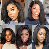 Glueless Kinky Straight Short Bob Virgin Human Hair Wig 13x4 Frontal HD Transparent Lace Peruvian Remy Soft Yaki Wear And Go Wig