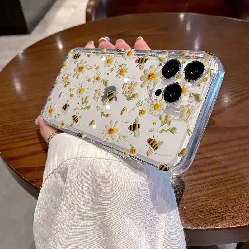 Honeybee Flower Pattern Clear Case For Xiaomi 14T Cases Xiaomi 13 12 11 Lite 5G 14 13T 12T 12X Poco M6 X6 X5 X3 F5 F6 Pro Cover