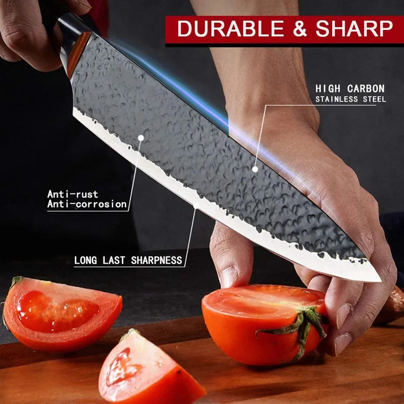 Herramientas de Juego de cuchillos de cocina de acero inoxidable, cuchillo de cocina forjado, tijeras, pelador de cerámica, rebanador de Chef, cuchillo de pelar Nakiri, estuche de regalo