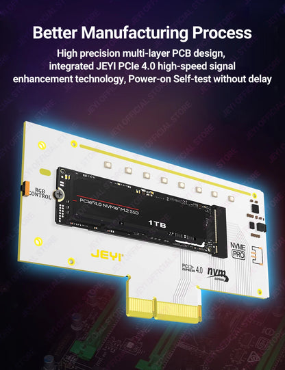 JEYI VolleyStar PCIE To NVMe Adapter With Aluminum Alloy  Heatsink, M.2 RGB PCIe 4.0 Card With 1/2U Low Standard Profile Bracket