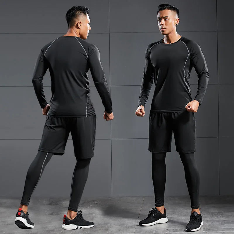 Traje deportivo para hombre, conjuntos para correr, compresión, gimnasio, fitness, ropa deportiva de secado rápido, mallas de baloncesto, ropa interior para correr al aire libre y entrenamiento.