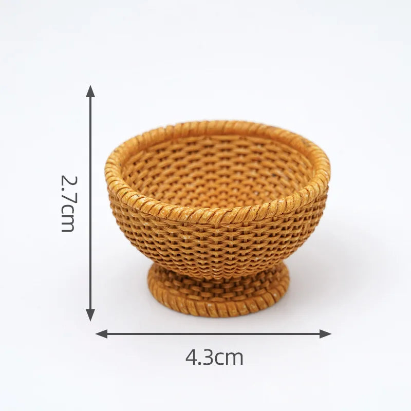 1pc Mini Simulated Rattan Basket Model DIY Creative Dollhouse Dessert Shop Food Vegetable Ornaments Craft Kitchen Decoration