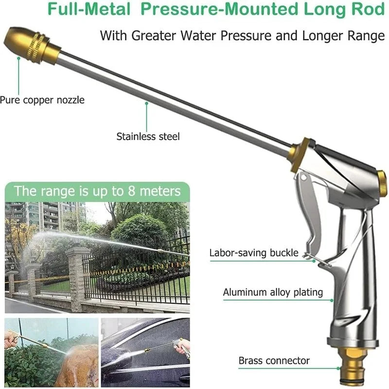 Garden Sprayer Heavy Duty Metal Brass High Pressure Water Hose Nozzle Adjustable Spray Gun For Watering Plant