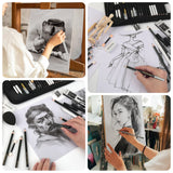 20/54/58/70/144 Drawing And Sketching Kit | Portable Travel Case | Graphite, Charcoal, White Color | Featuring Blending Stump
