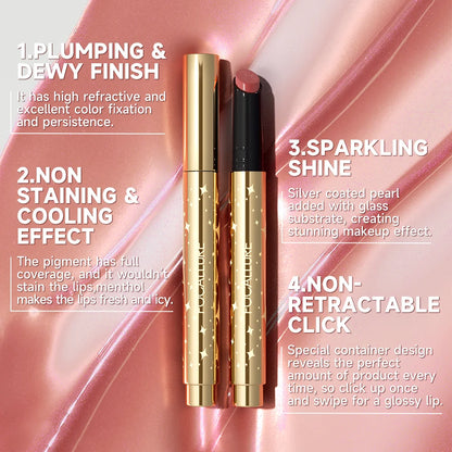 FOCALLURE Brillo labial perlado en barra, hidratante, de larga duración, sexy, brillante, lápiz labial, maquillaje, cosméticos