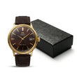 Relógio masculino automático vintage com pulseira de couro caixas dourada
