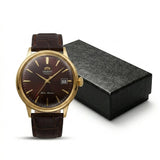 Relógio masculino automático vintage com pulseira de couro caixas dourada