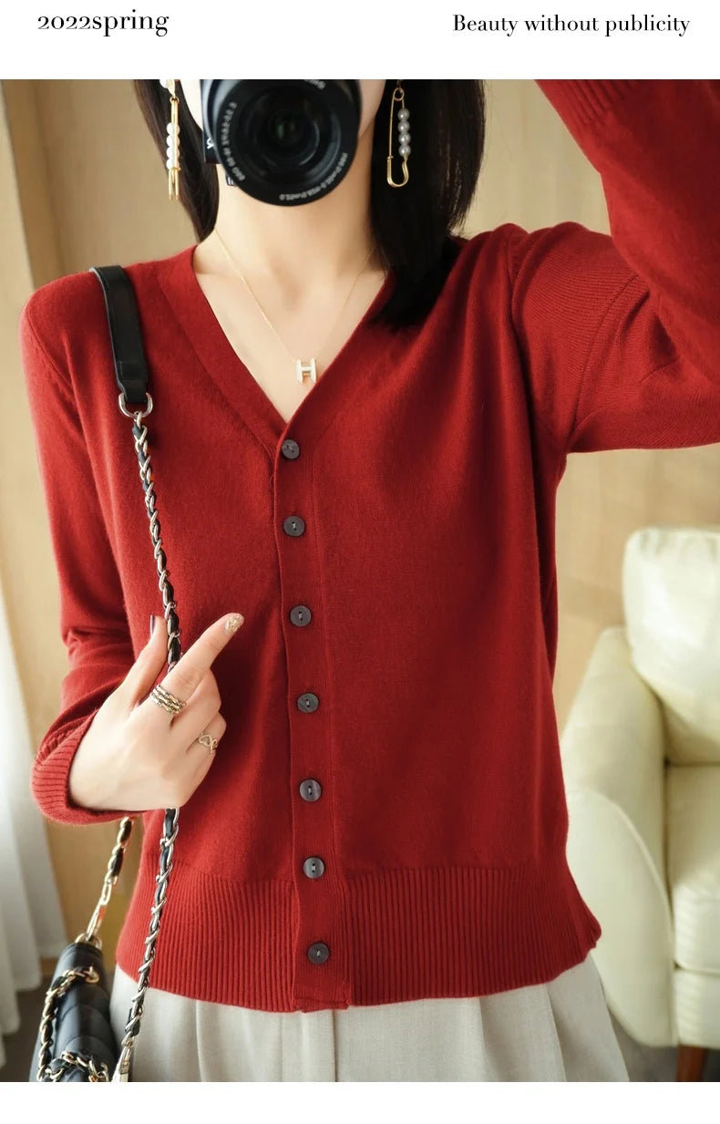 Cárdigan de punto de cachemira Andy de otoño, nuevo, con cuello en V, color liso, moderno, de alta calidad, cómodo, holgado e informal - GH021