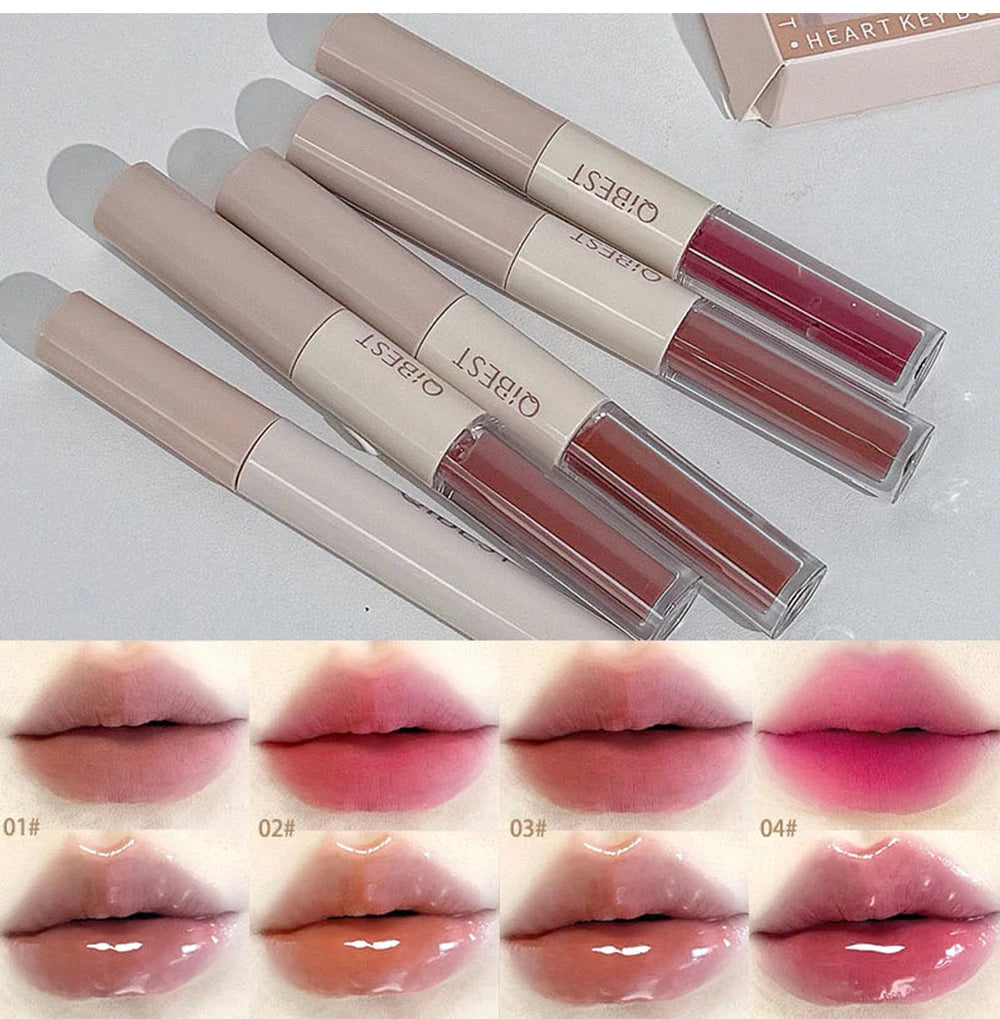 QIBEST Multipurpose Makeup Set 4pc Double Head Lip Glaze, Face Pressed Powder,Blusher,Eyeshadow, Eyebrow Pencil,Eyeliner,Lip Oil