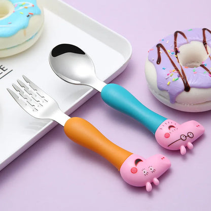 Cartoon Peppa Pig Tableware Fork Spoon George Pig Dad Mom Party Anime Figure Tableware Students Family Gift Toy Party Boys Gifts