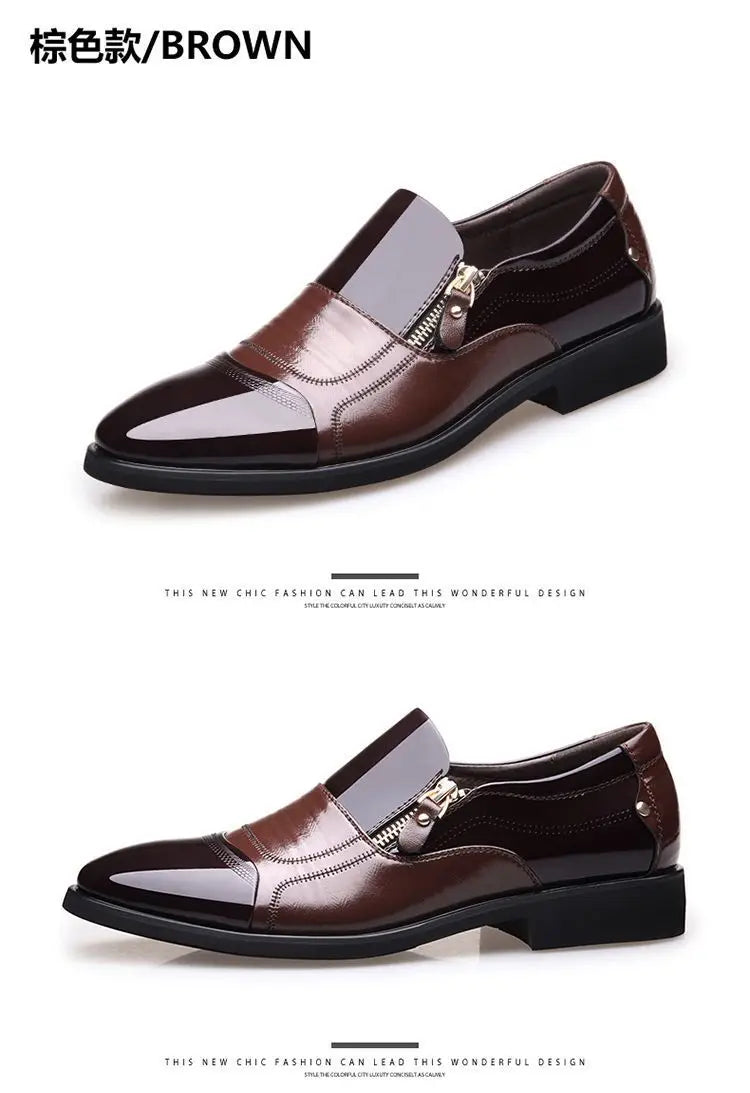 2025Men's Leather Shoes Sharp Pointed Outdoor Anti Slip Flat Fashion Business Zipper Footwear Casual Comfort Male Shoes