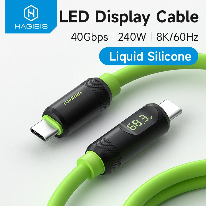 Hagibis USB C Fast Charger Cable With LED Display PD 240W 40Gbps Video Cord Compatible with Thunderbolt 4/3 For iPhone 16 Laptop