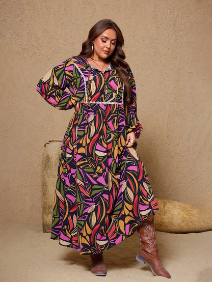 Plus size 2025 verão novas mulheres impressão digital moda casual vestido longo feminino material de poliéster botões frontais