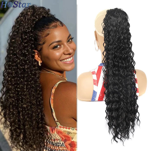H&STAR 22 Inch Long Synthetic Kinky Curly Drawstring Ponytail Wrap Around Ponytail Clip in Hair Extensions for Women