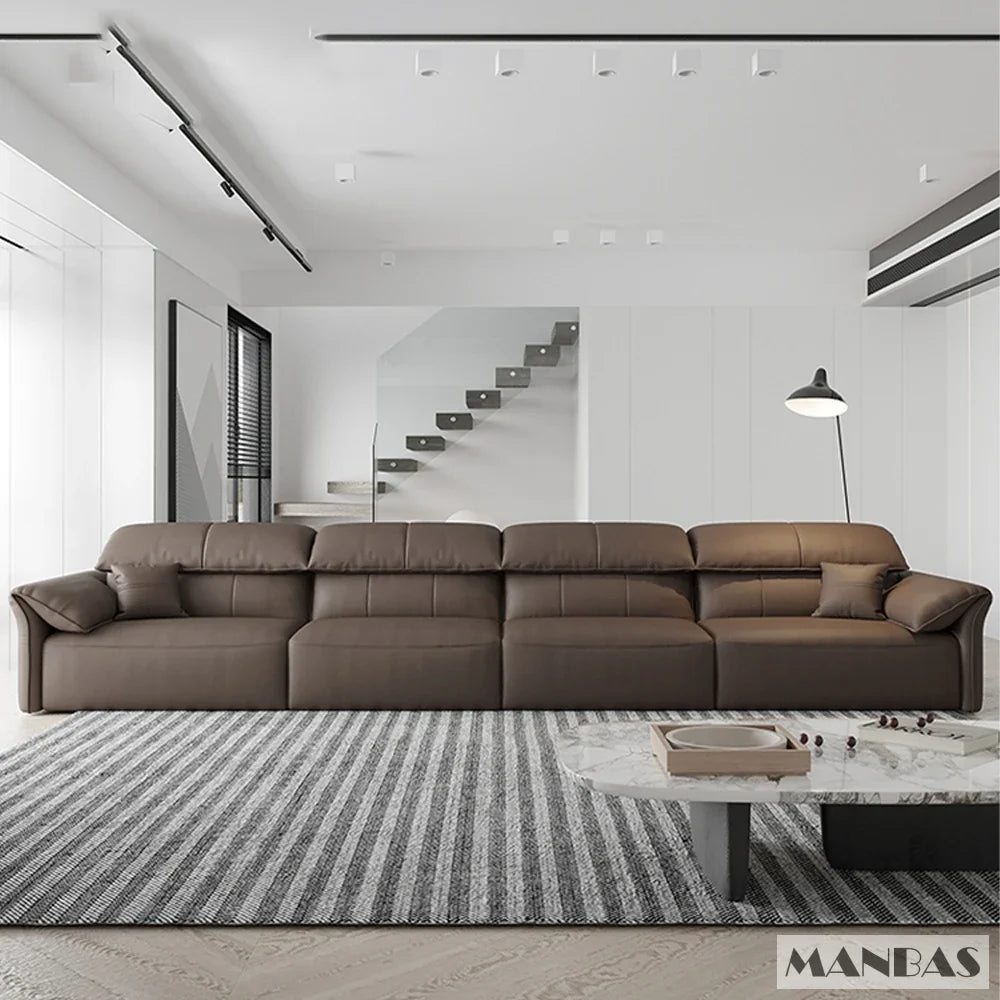 Electric Genuine Leather Sofa Bed Convertible Recliner – Modern Sectional Sleeper Couch with Adjustable Seats and Chaise Lounge