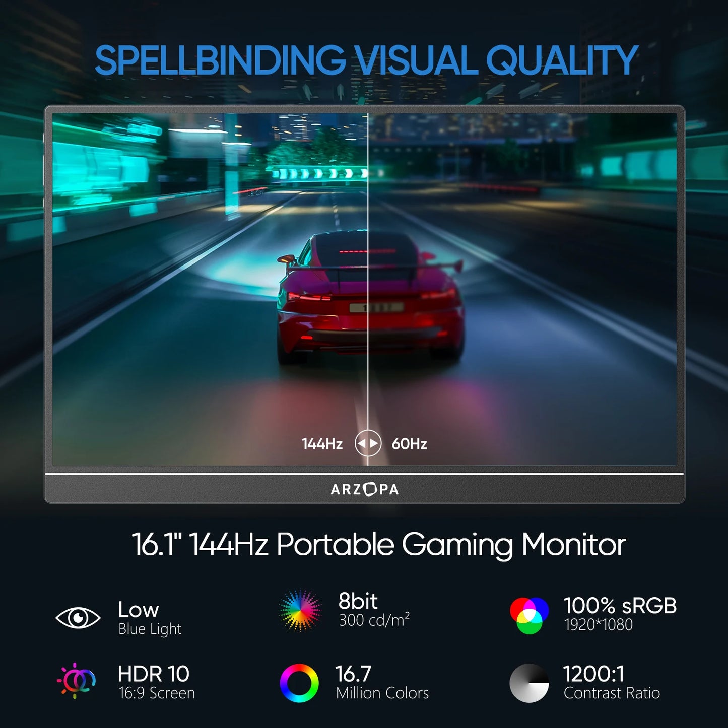 ARZOPA 16.1 inches Portable Monitor,144hz,100%sRGB,1080P FHD,IPS Screen, External Second Screen for Laptop/PC/PS5/Mac/Xbox Z1FC
