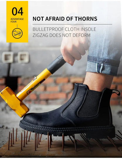 Latest 2023 Waterproof Men Leather Boots Steel Toe Cap Safety Work Shoes Anti Smashing Indestructible Construction Welding Boots