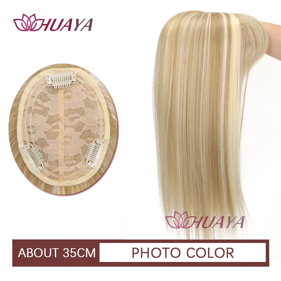 Aplique de cabelo Topper HUAYA volume e franja natural com 3 clipes cabelo liso sintético
