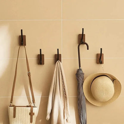 Self-adhesive New Simple Solid Wood Hook Walnut Hanging Hanger Bathroom Wall Hook Bedroom Coat Storage Rack Home Towel Key Decor