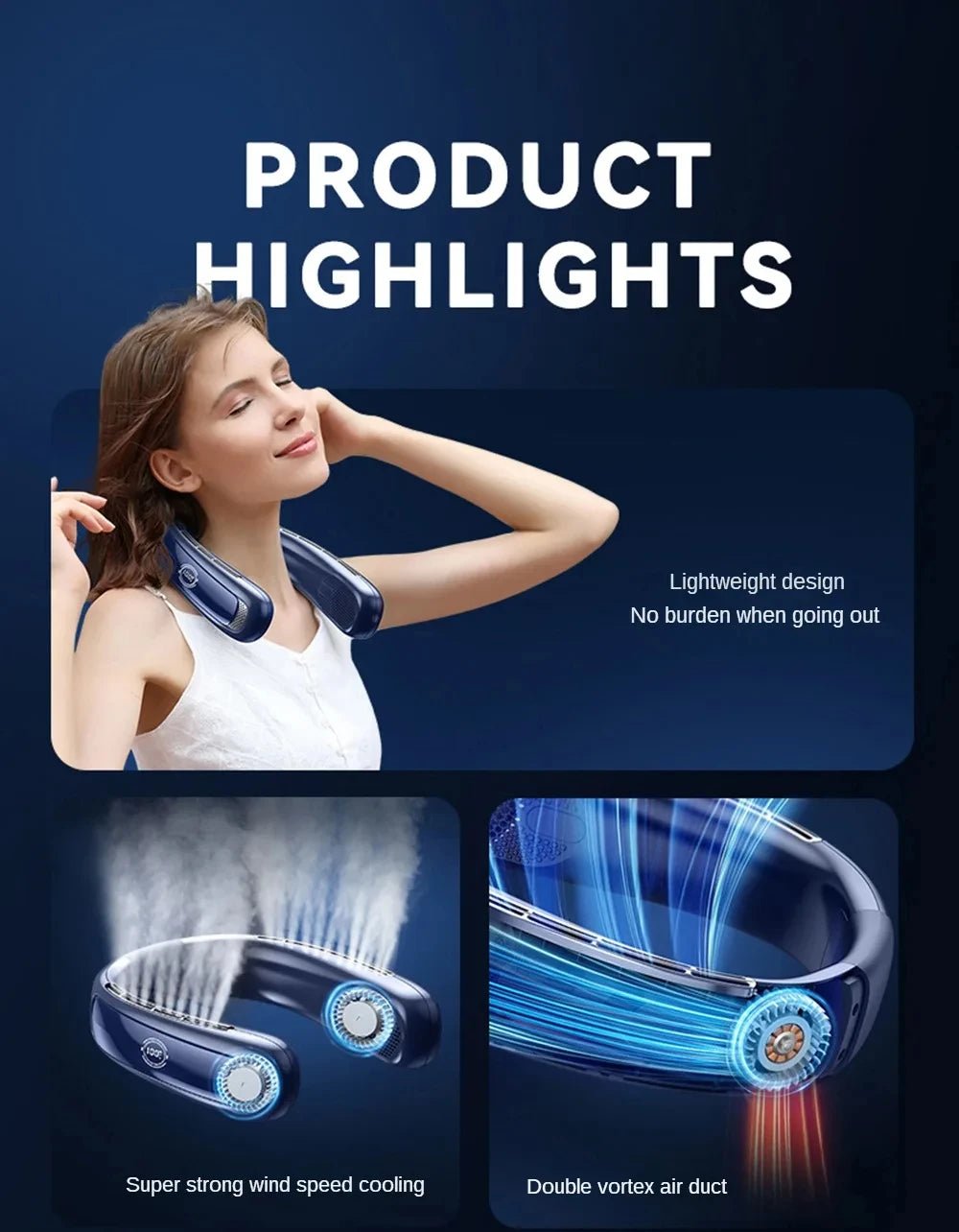 15000mah Portable Neck Fan Smart Digital Display USB Rechargeable Outdoors Bladeless Silent Cooling Neck Fan