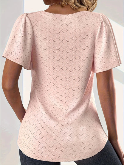 Plus size primavera e verão moda e elegante oco topos para mulheres escritório wear solto plissado mangas versátil topos para