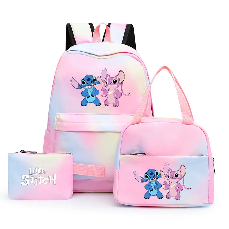 3pcs Disney Lilo Stitch Colorful Backpack with Lunch Bag for Women Student Teenagers Rucksack Casual School Bags Sets
