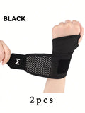 2pcs Adjustable Wrist Strap Sports Wrist Support Brace Black Weightlifting Wristband For Men & Women Badminton Tennis Gym