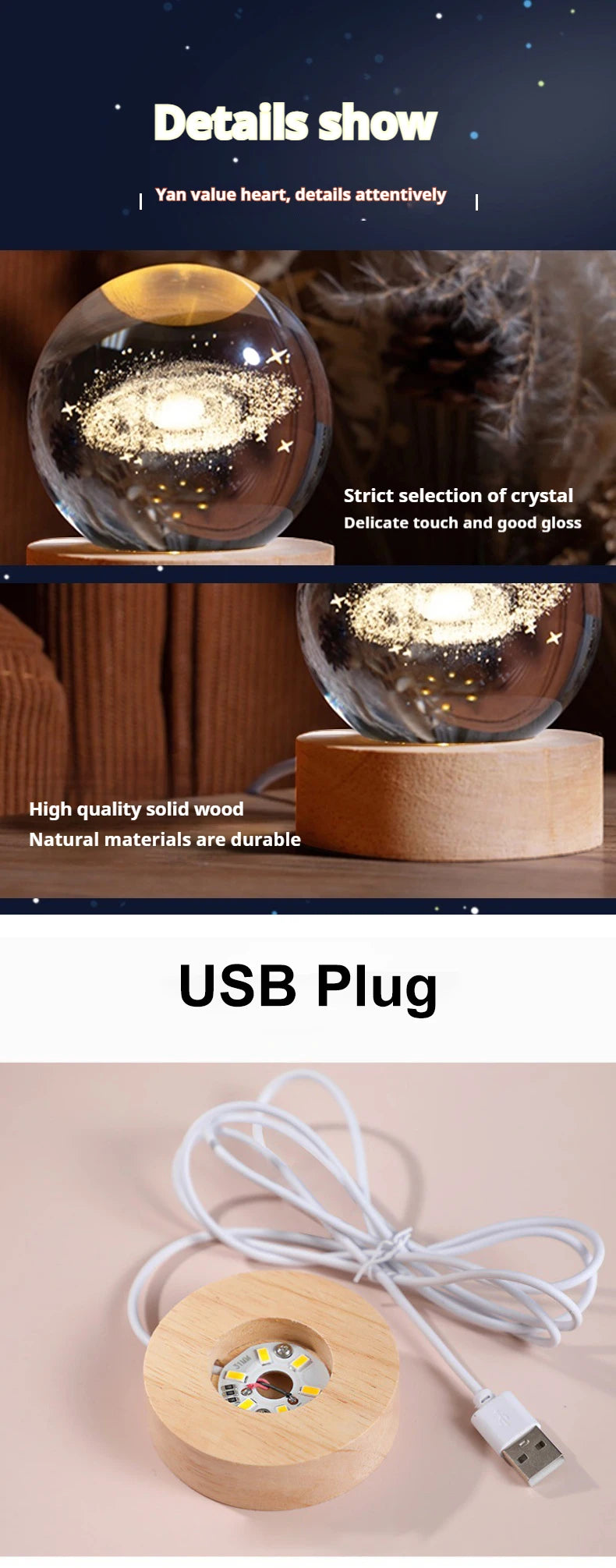 6cm 3D Crystal Ball Decoration 2024 Astronomy Solar System Planets Moon Astronaut LED Balls Home Snow Glass Globe Decorations