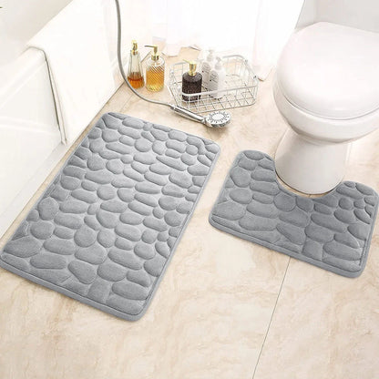 2PC Embossed Stone Pattern Toilet Mat Door Mats Absorb Water Mats Non-slip Carpet Mat, Can Wash Strip Carpet Home Decoration