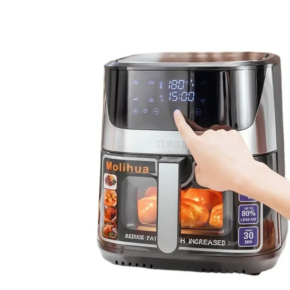 10.5L large capacity air fryer with visible window, stainless steel shell, intelligent touch version, household oil fryer 220V