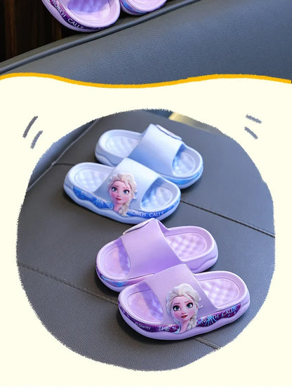 Sandalias y pantuflas de baño para interior con suela suave antideslizante de dibujos animados de la princesa Elsa de Disney Frozen para niña de verano