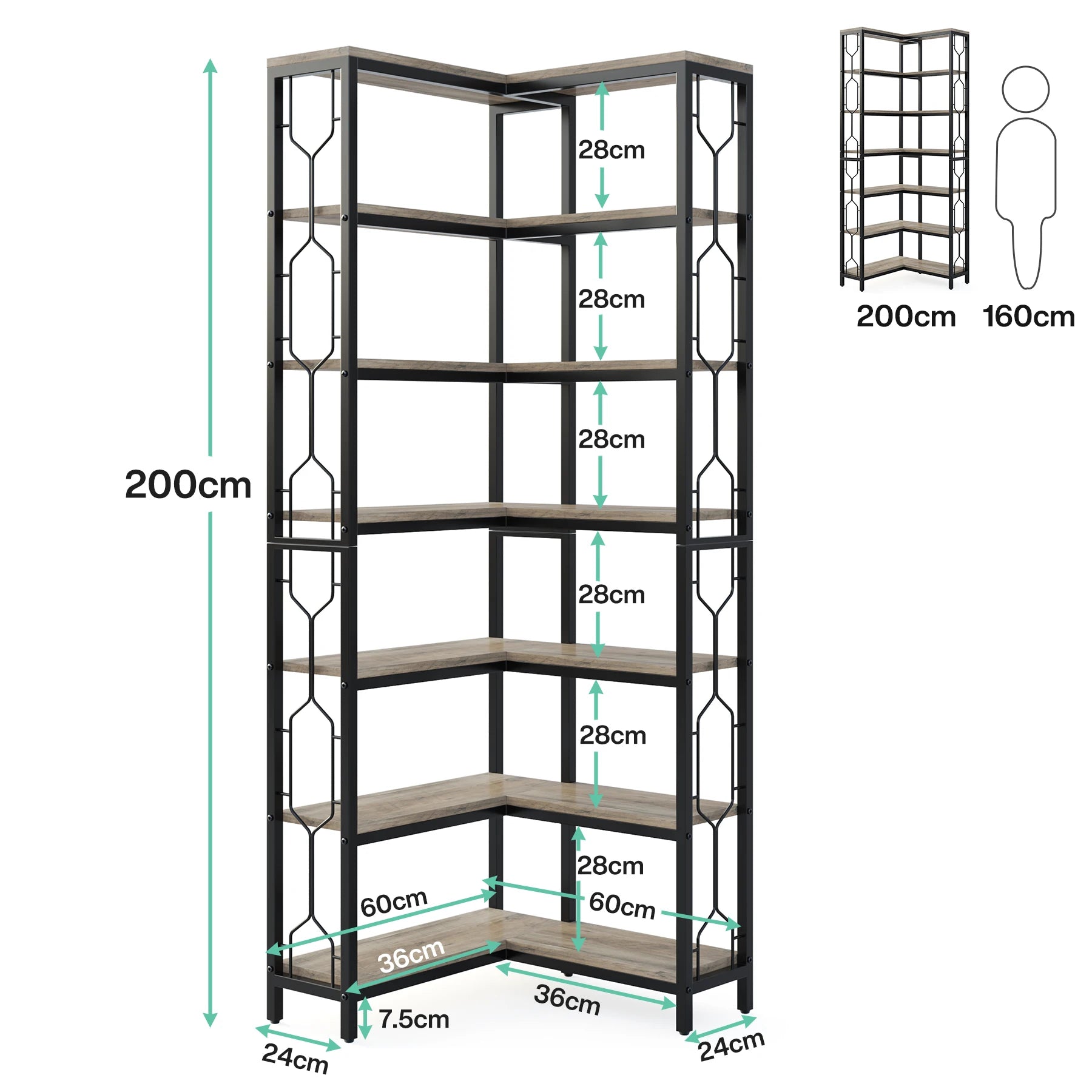 Tribesigns 7-Shelf Corner Bookshelf,Large Modern Corner Bookcase, 7-Tier Tall Corner Shelf Storage Display Rack with Metal Frame
