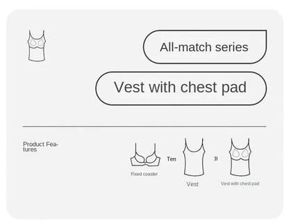 2 piezas/lote de camiseta sin mangas de seda sin costuras con almohadilla fija en el pecho para mujer, camisola sin mangas, ropa interior exterior, camisola de verano de alta elasticidad