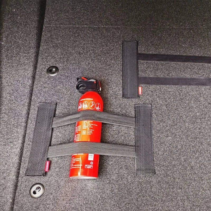 Car Back Rear Trunk Storage Mesh Fixed Straps Car Interior Organizer Extinguisher Storage Net Seat Back Fixing Bag