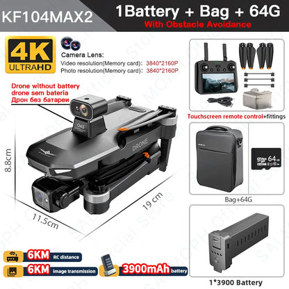 KF104 / KF104MAX2 Professional Drone With 4K Camera 3-Axis Gimbal WIFI 360 Obstacle Avoidance Touch Screen FPV Brushless RC Dron