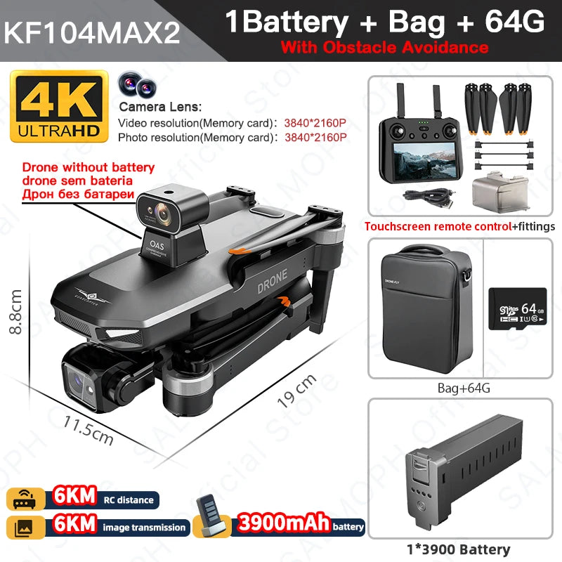 KF104 / KF104MAX2 Professional Drone With 4K Camera 3-Axis Gimbal WIFI 360 Obstacle Avoidance Touch Screen FPV Brushless RC Dron