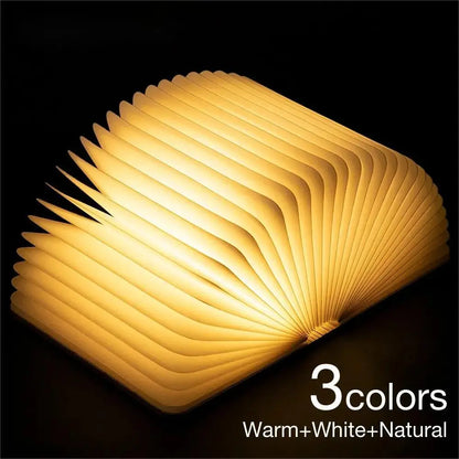 Led livro de madeira lâmpada crianças luz leitura usb lâmpada mesa cabeceira 3 cores quarto arte decoração luz da noite para crianças presente aniversário