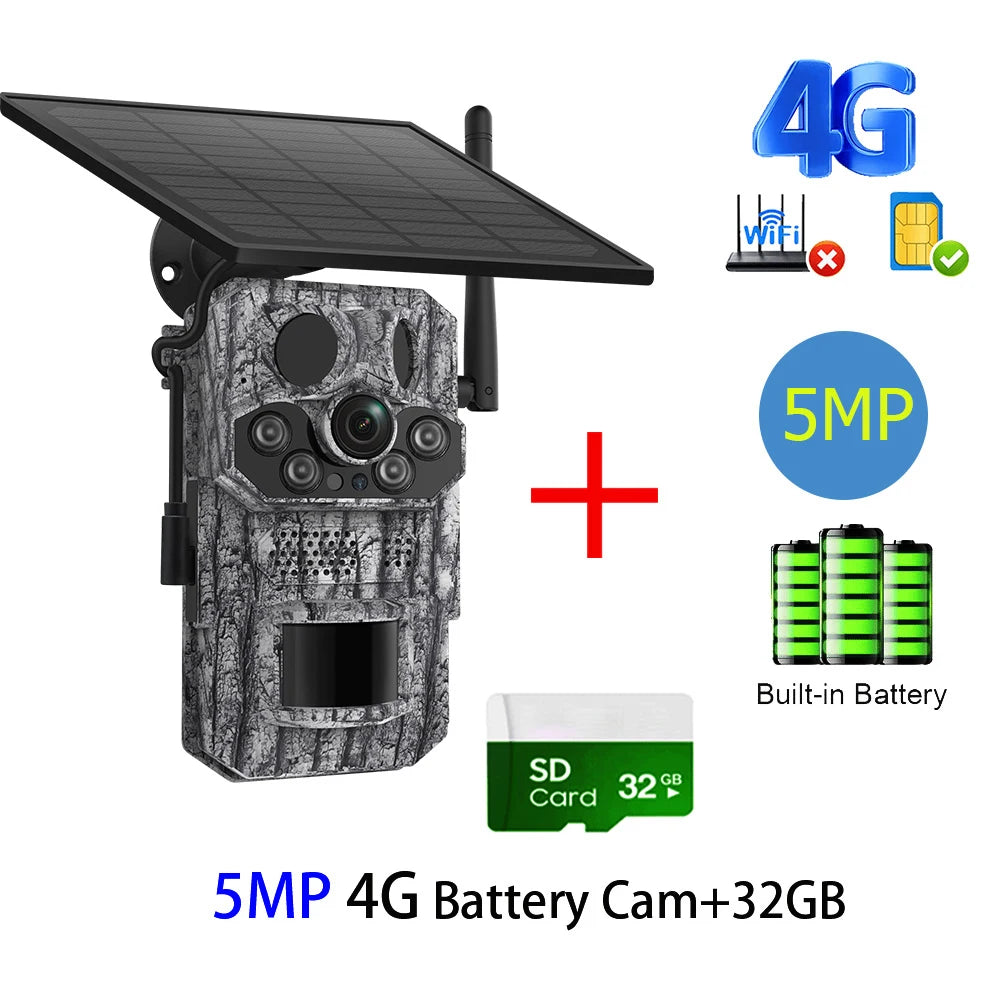 INQMEGA4G 2K 5MP PIR Motion Activated  Trigger Time Night Vision IP66 Hunting Trail Wildlife Battery Solar Camera Forest