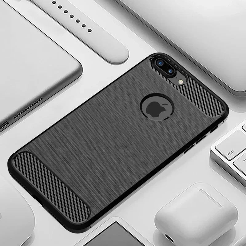 Funda para iPhone 7 8 PLus Funda de silicona TPU Parachoques a prueba de golpes Cubierta de carbono para iPhone 7 8 7P 8P 7Plus 8Plus Funda Capa Coque