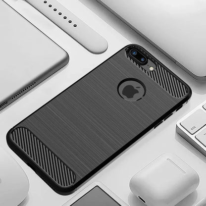 Funda para iPhone 7 8 PLus Funda de silicona TPU Parachoques a prueba de golpes Cubierta de carbono para iPhone 7 8 7P 8P 7Plus 8Plus Funda Capa Coque