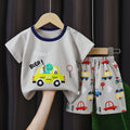 New Boys Summer Clothing Set Full Bear Print Cotton Short Sleeve T-shirts and Shorts 2PCS Breathable Outfit For Girls