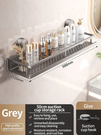 Estante de baño con ventosa sin taladro, estante para baño, espacio para inodoro, estante colgante de aluminio, organizador de baño para colgar en la pared