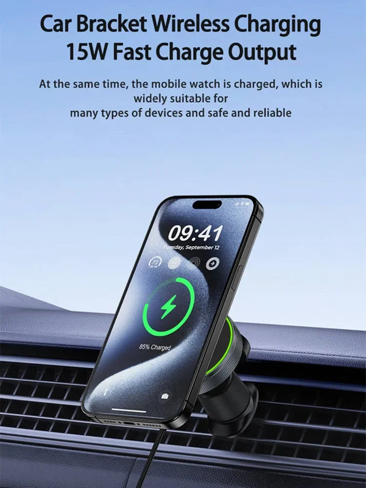 Novo carregador magnético sem fio para carro 2 em 1, para apple watch iwatch 8 7 6 iphone 15 14 13 12 pro max, suporte de carregamento rápido para carro