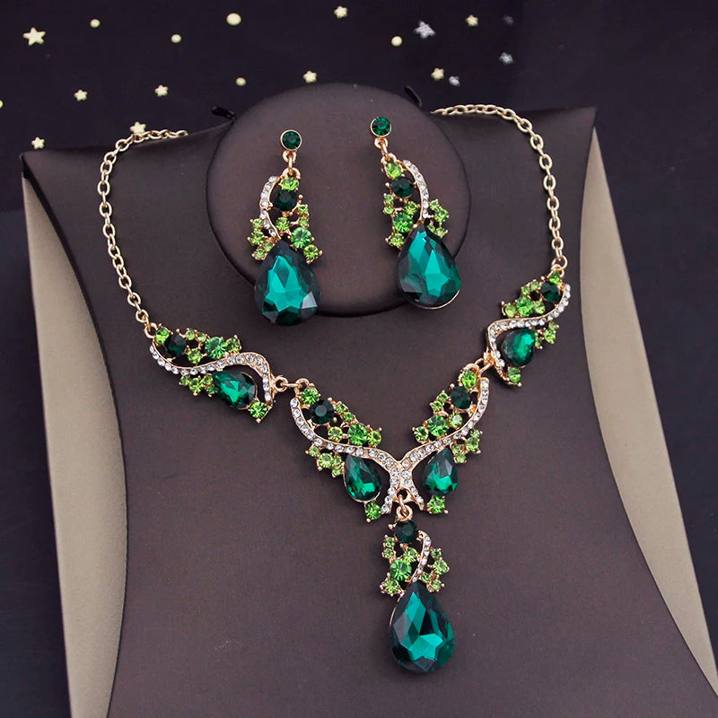 Gorgeous Crystal Jewelry Sets for Women Luxury Choker Necklace Earrings Set Wedding Dress Bridal Costume Necklace Accessories